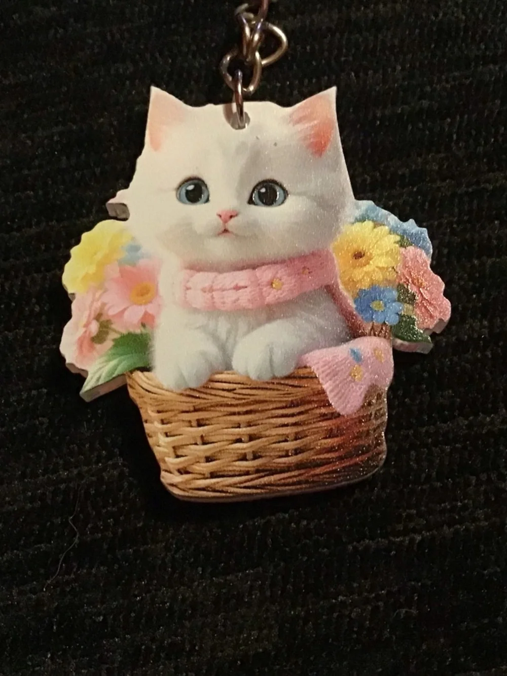 Cute White Cat Keychain with Pink Collar - Pets Cat Accessory